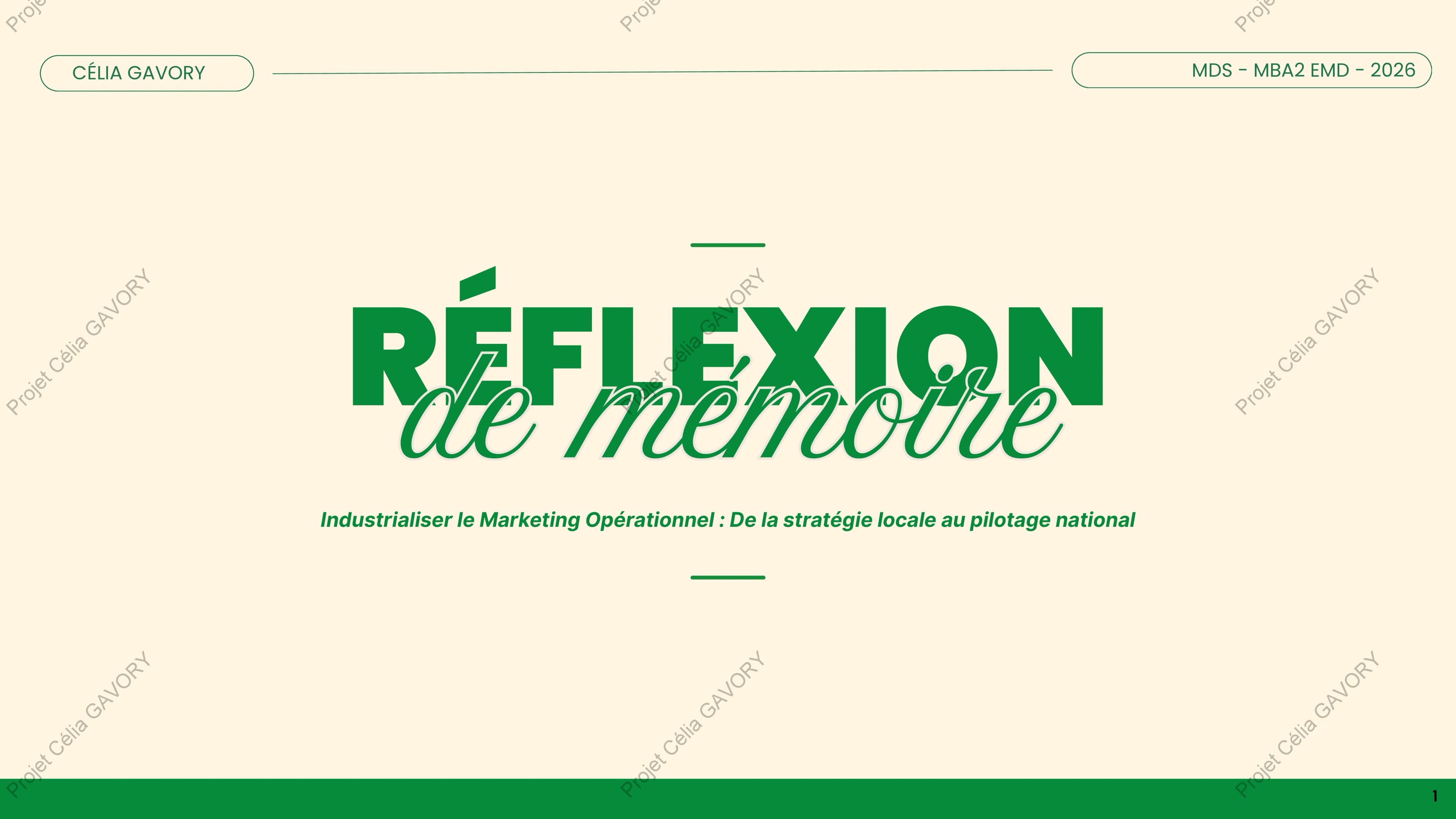 Réflexion mémoire - Projet de fin d'études MBA